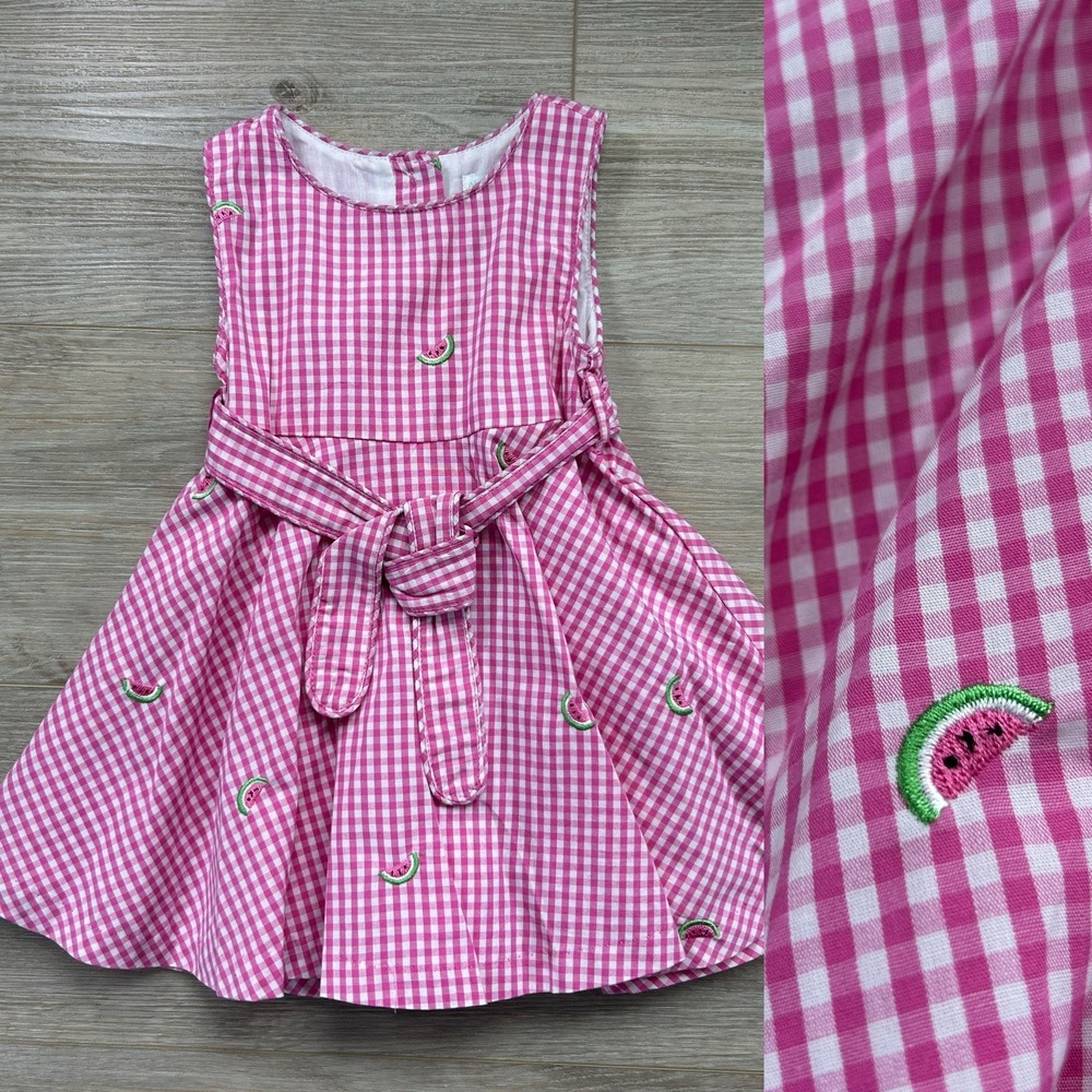Chelsea's Corner 12 Month Pink Gingham Watermelon Embroidered Dress and Bloomer